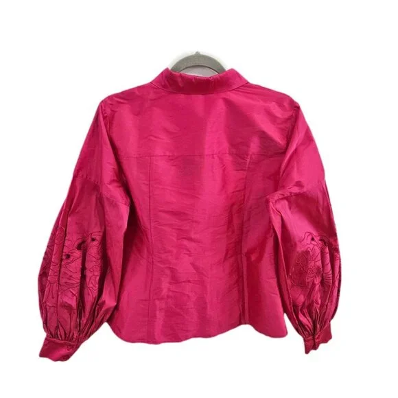 NWT Sachin & Babi Astor Top Embroidered Taffeta Button Down Blouse Fuchsia M